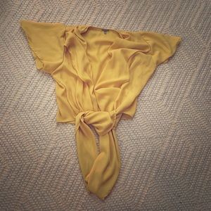 Mustard short sleeve tie front top